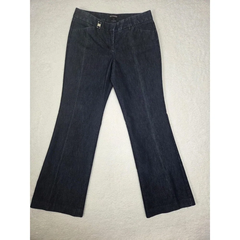 Y2k Womens Flare Jeans 8R Low Rise Dark Wash Bootcut Stretch Denim Casual Boho - Picture 3 of 11